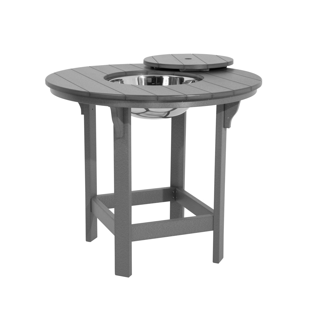 Round Party Table - Bar Height in Weatherwood with Black trim