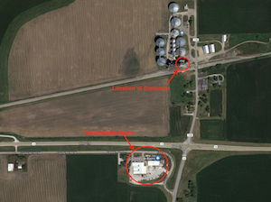Location of Midwest grain elevator explosion and fire in Eureka, IL, Grainland Co-op, Countryside Barns, a portable building manufacturer