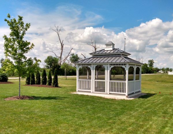 White Vinyl & Charcoal Metal Gazebo for sale