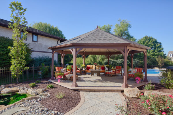 22 Oct Dutch Style Gazebo Straight Headers No Floor No Bottom Railings Custom Stain 1 1