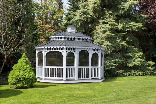 Portable white vinyl Gazebo with screens, Countryside Barns, Portable Building Manufacturer