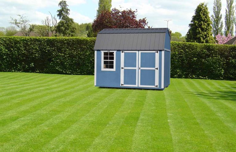 Rent to own shed, Ocean Blue and White Paint & Pewter Metal