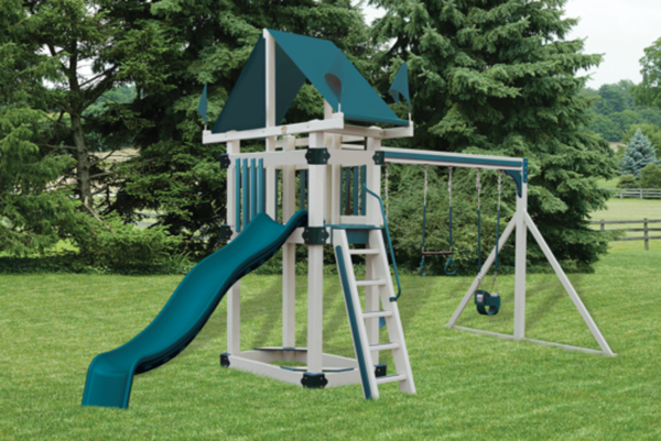 A 3 Deluxe White Blue Swing Set Play