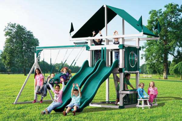 KC 7 Deluxe White Green Swing Set Play Countryside Barns