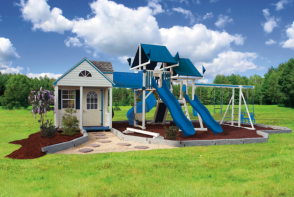 SK 60 Cottage Escape White Blue Swing Set Play Countryside