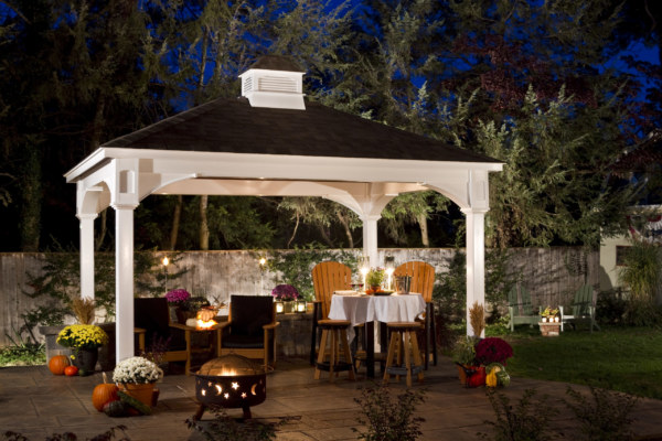 10x14 Traditional White Vinyl Pavilion - Asphalt Shingles - Cupola