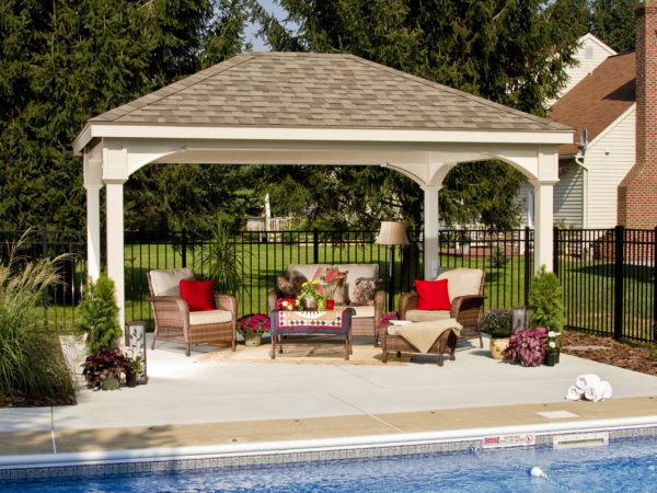 12x16 Traditional Ivory Vinyl Pavilion - Asphalt Shingles