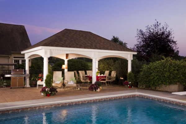 14x20 Hampton Pavilion for sale, White Vinyl - Asphalt Shingles