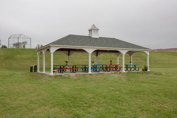 20x40 Traditional White Vinyl Pavilion for sale - Custom Cupola - Asphalt Shingles