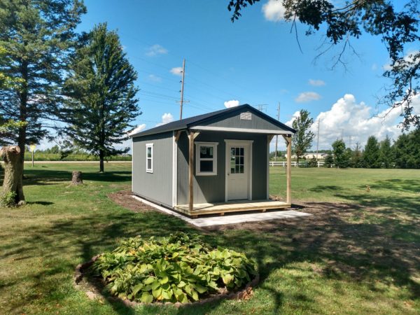 12x20 C Painted Dark Gray with White trim Black Metal roof 2x3 insulated windows Michael Vandewymgaerde