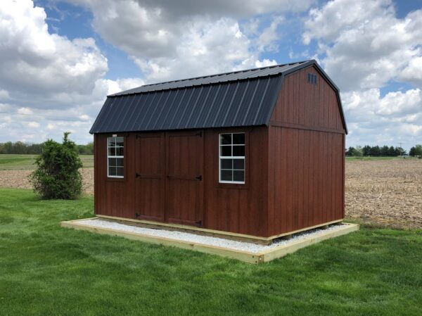 10x16 LGS Mahogany Urethane with Black Metal roof Julee Meacham scaled e1619630583572