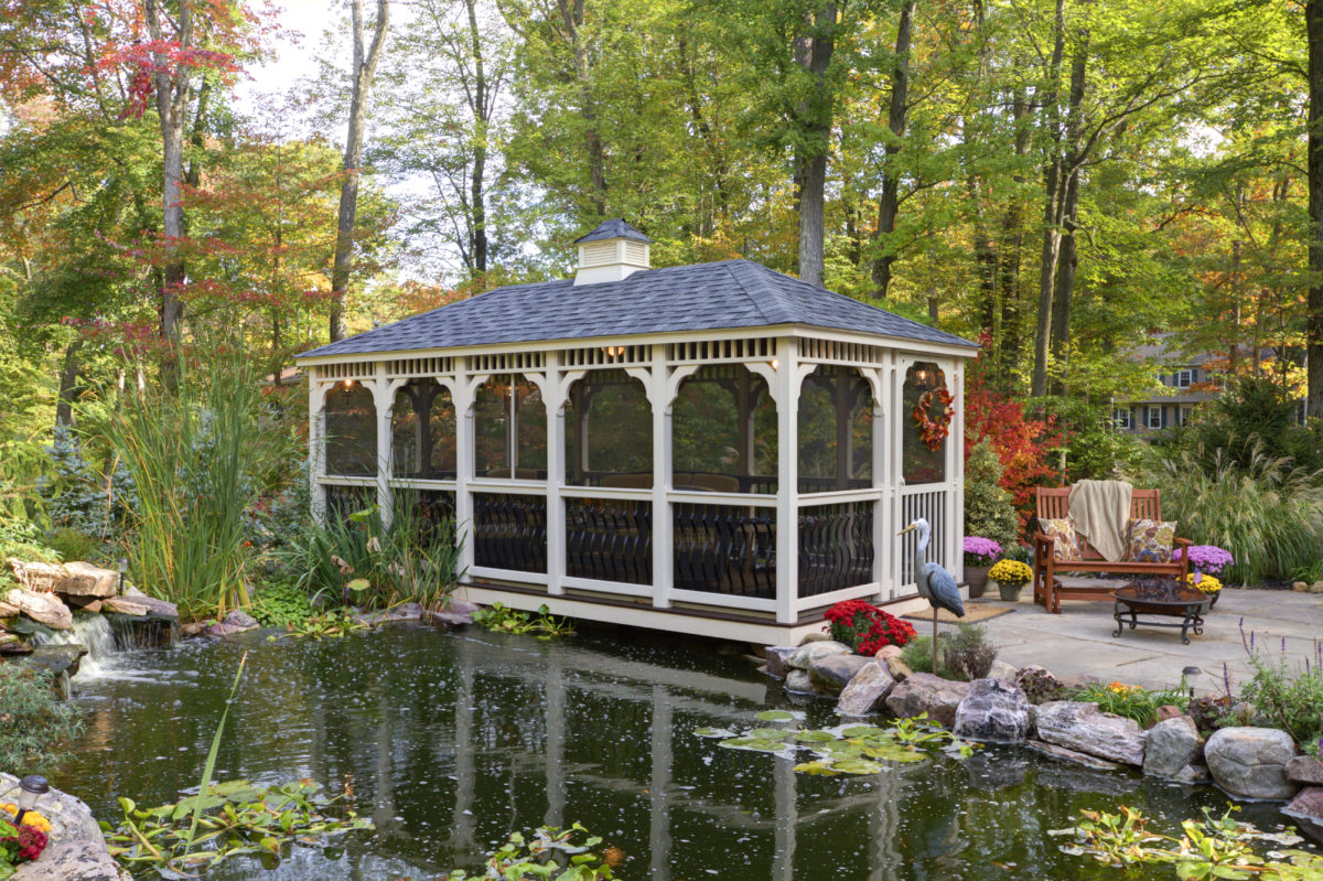 10x20 Rect Baroque Style Ivory Vinyl Gazebo Cupola Screens 1