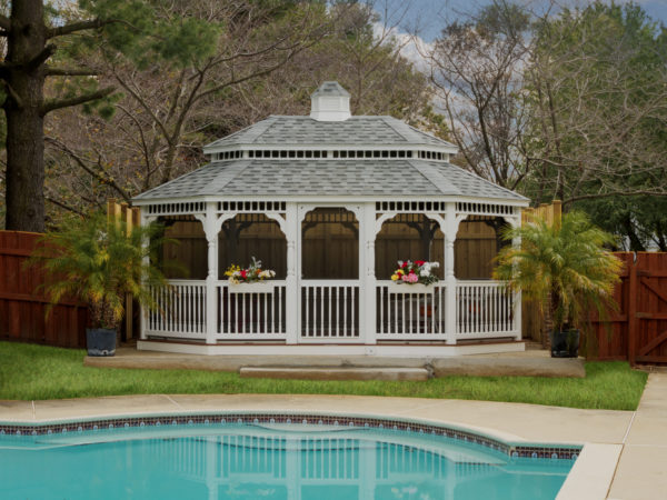 12x16 Oval White Vinyl Gazebo Pagoda Roof Screens Cupola 2