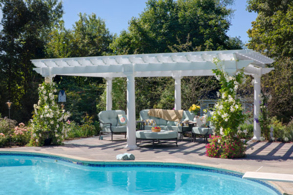 14 x 20 Artisan White Vinyl Pergola 10in Round Column Post