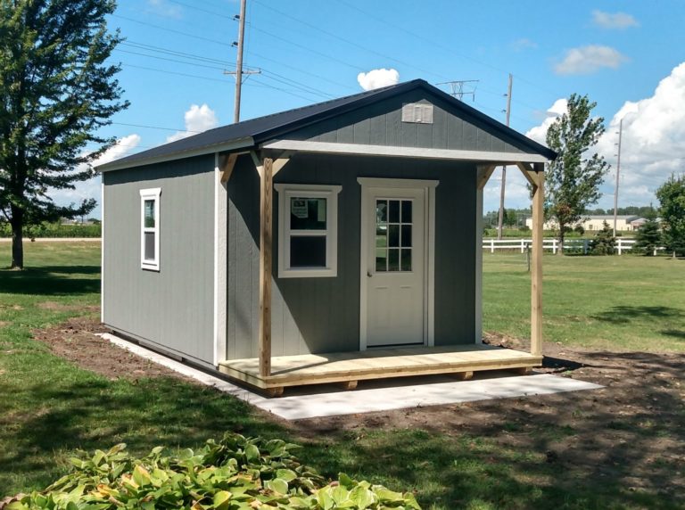 12x20 C Painted Dark Gray with White trim Black Metal roof 2x3 insulated windows Michael Vandewymgaerde scaled e1636555187514