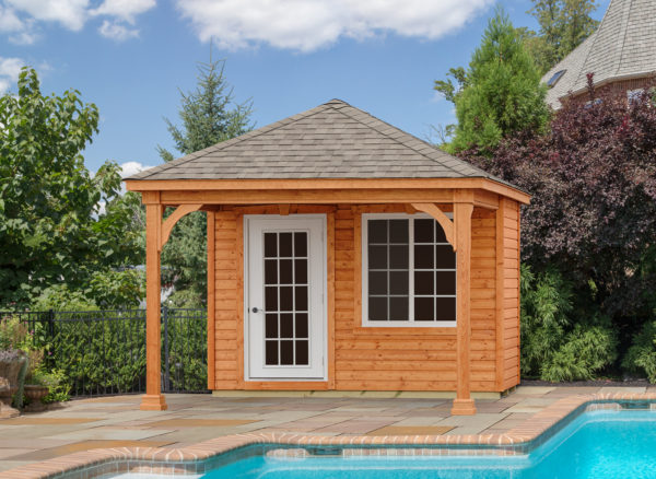 12x16 Traditional Wood Pavilion Asphalt Shingles 6x12 Villa Cedar Wood Siding Cedar Stain