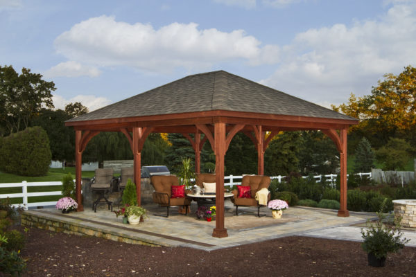Backyard Grill Pavilion & Shelter Ideas 7 16x20 Traditional Wood Pavilion Canyon Brown Stain Asphalt Shingles
