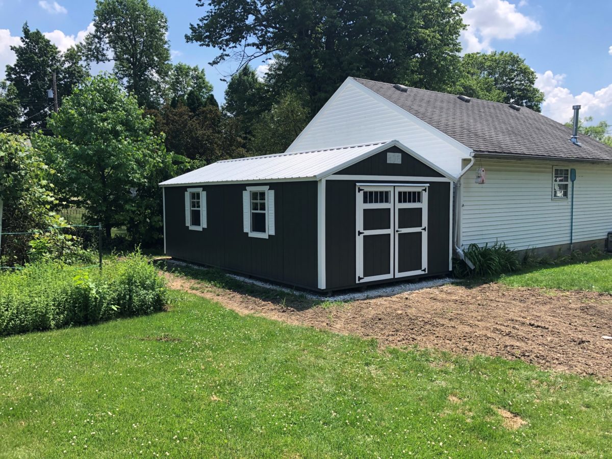 12x24 U Painted Burnished Slate with White trim Brilliant White Metal double door with transom 2x3 windows White Shutters Brian King