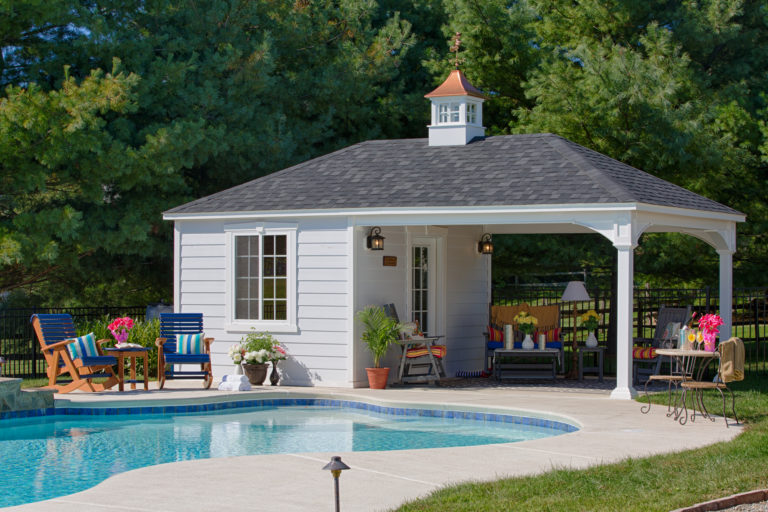 14x24 Traditional White Vinyl Pavilion Asphalt Shingles 10x14 Villa Classic White PVC Siding Custom Cupola 4