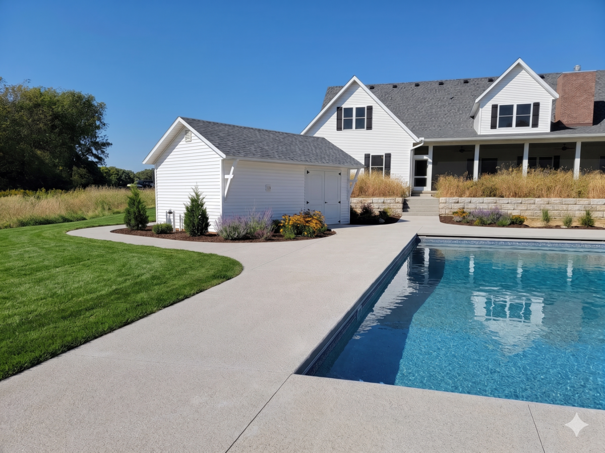 Alpine Shed pool house with landscaping