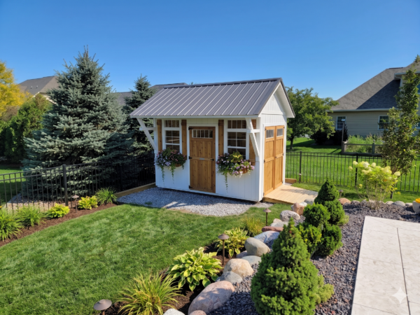 Alpine shed with landscaping