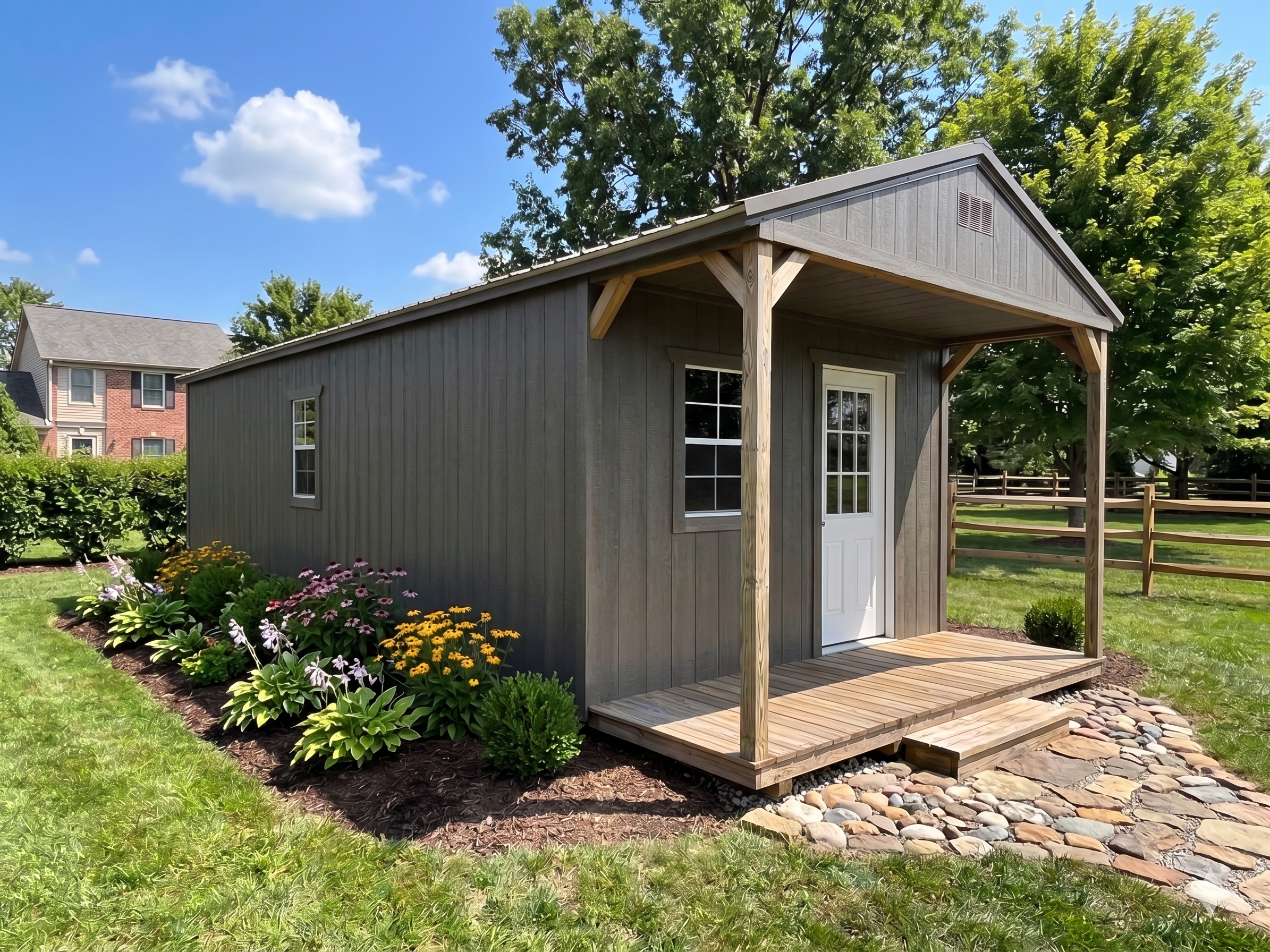 Cabin updated lighting and landscaping