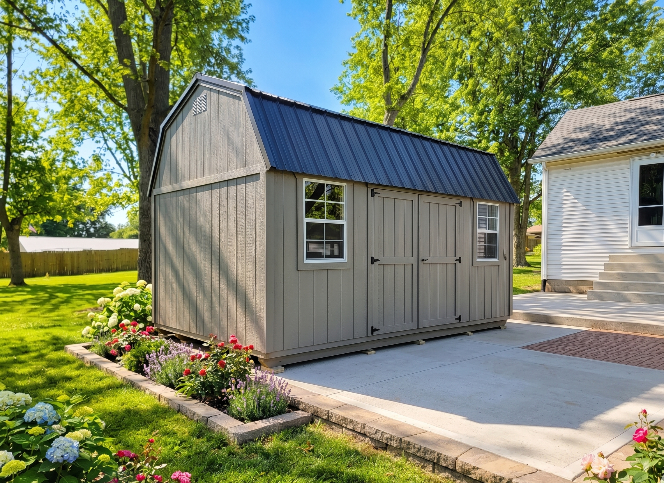 Lofted Garden Shed with landscaping 1