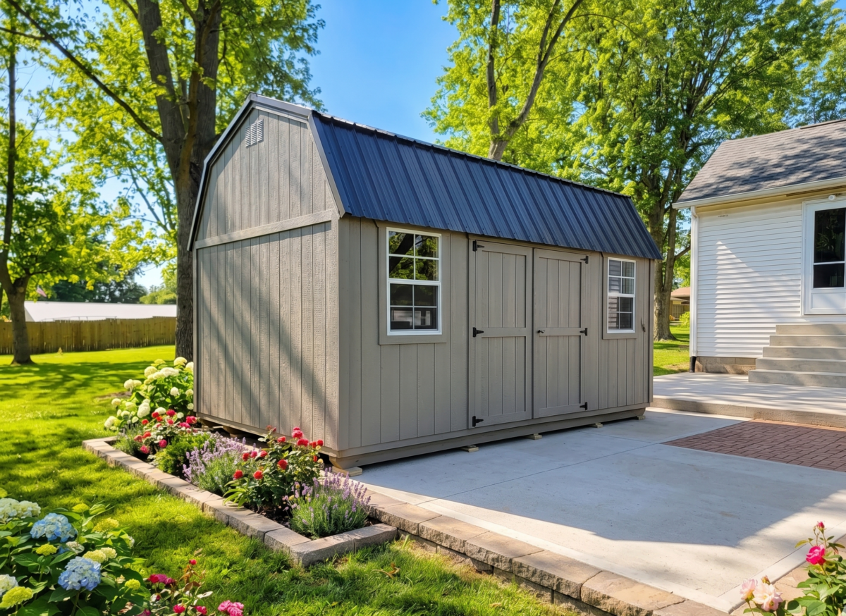 Lofted Garden Shed with landscaping 3